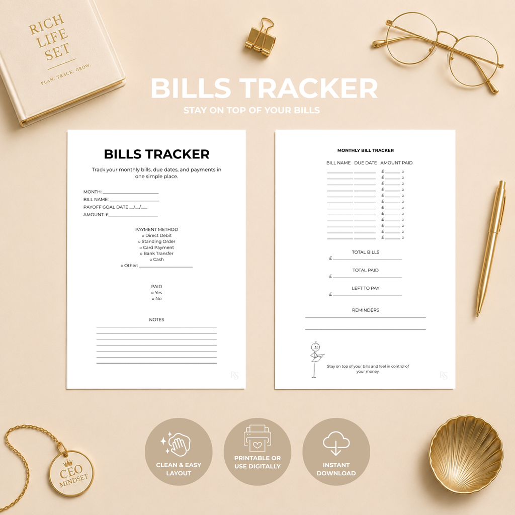 Bills Tracker Printable Planner