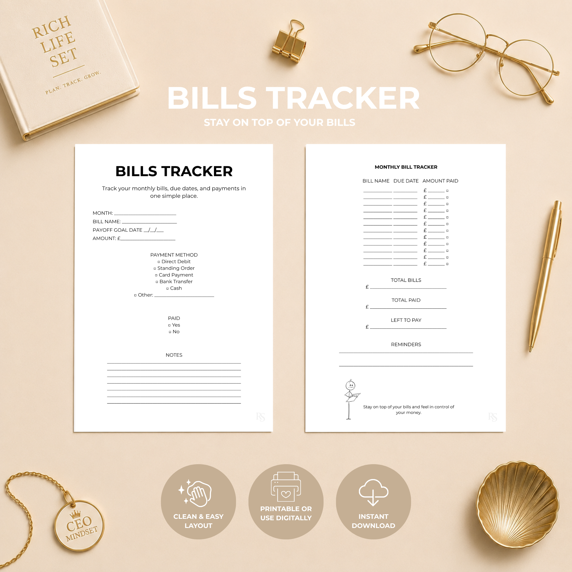 Bills Tracker Printable Planner