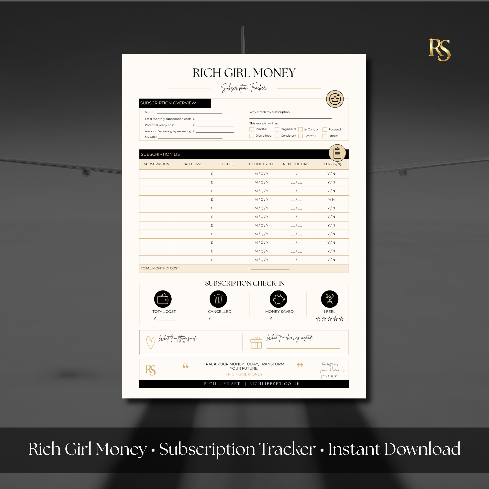 Subscription Tracker Printable