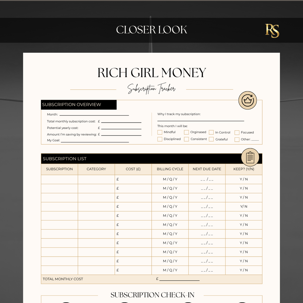 Subscription Tracker Printable