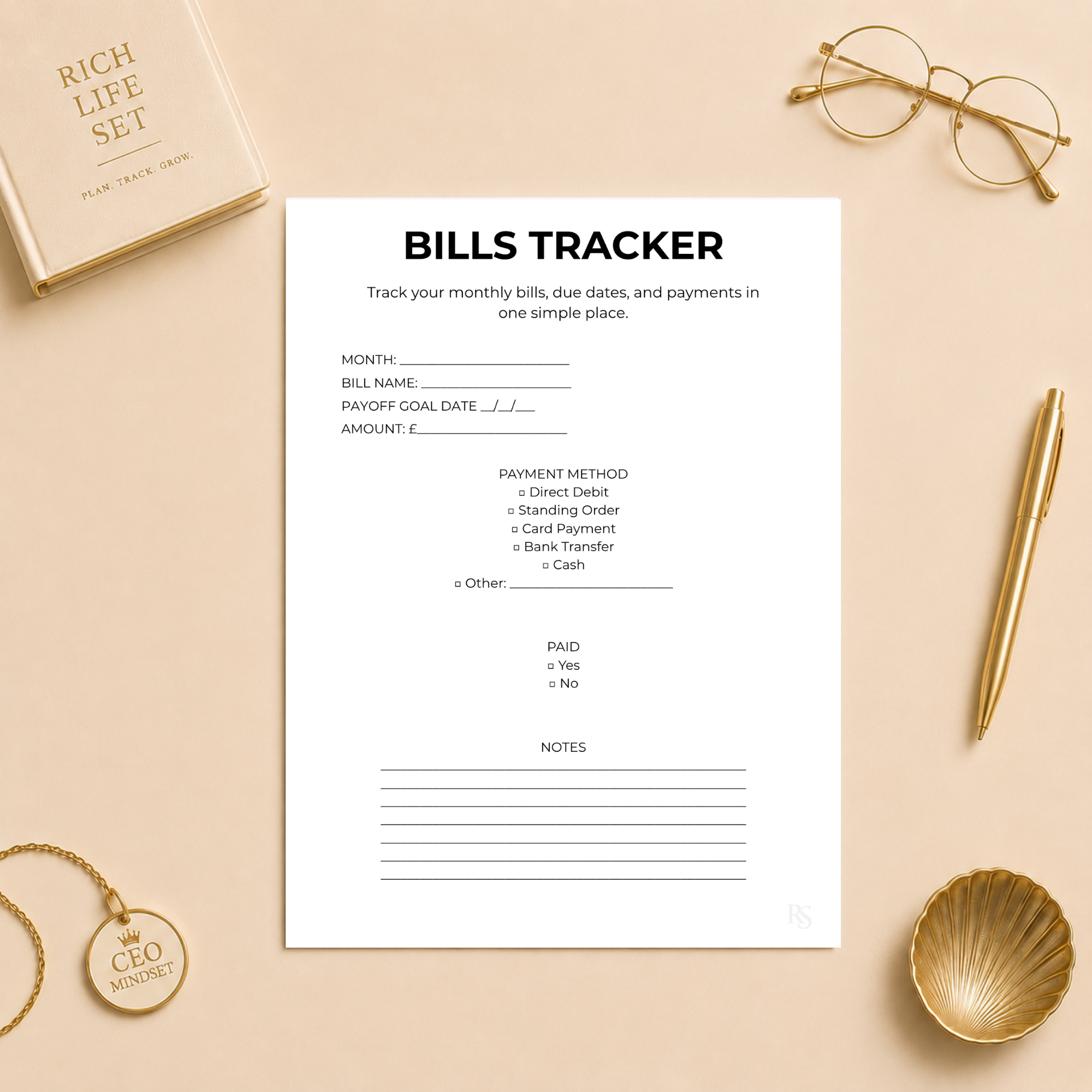 Bills Tracker Printable Planner