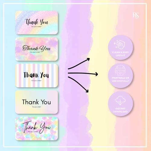 20 Pastel Rainbow Thank You Cards | Commercial Use PLR