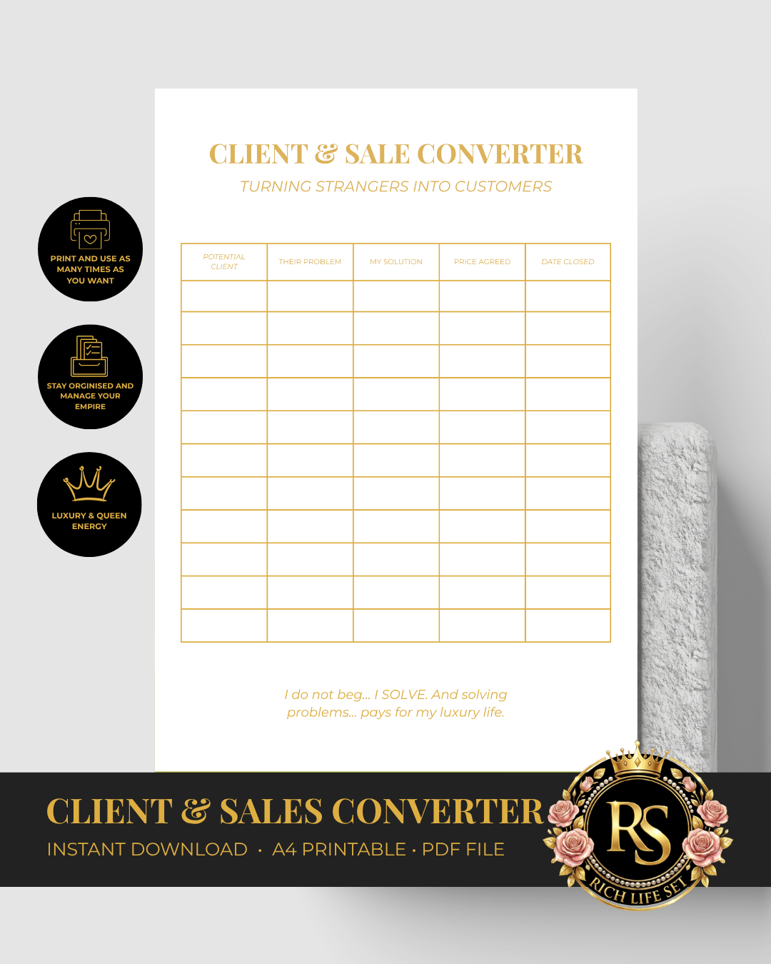 Client & Sales Converter | Luxury A4 Printable PDF
