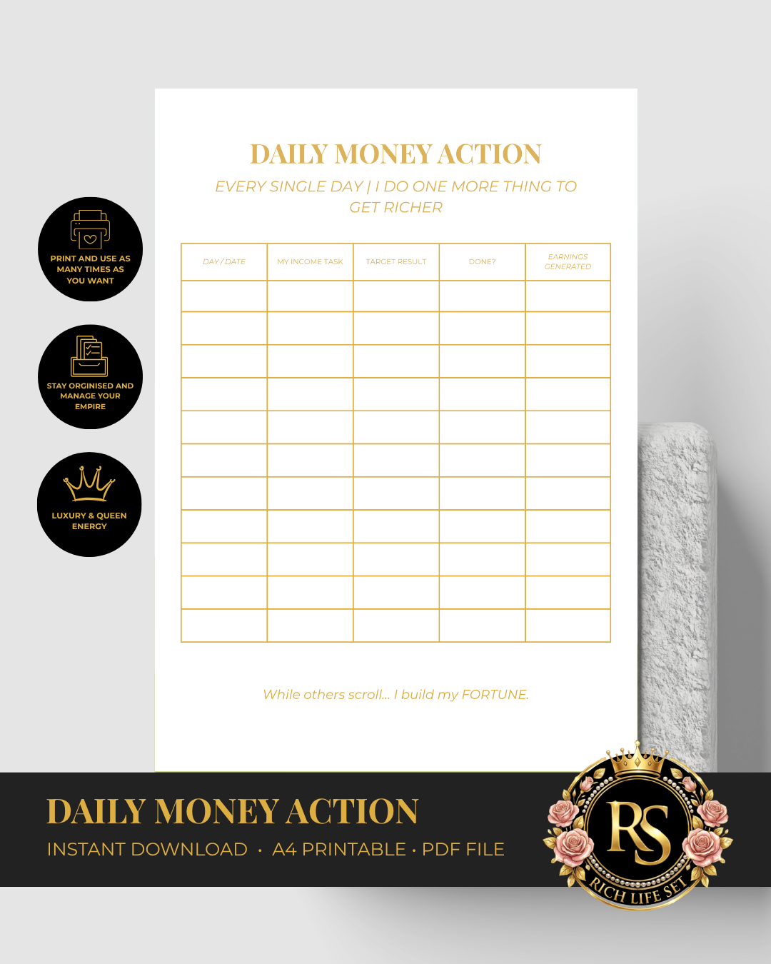 Daily Money Action | Luxury A4 Printable PDF