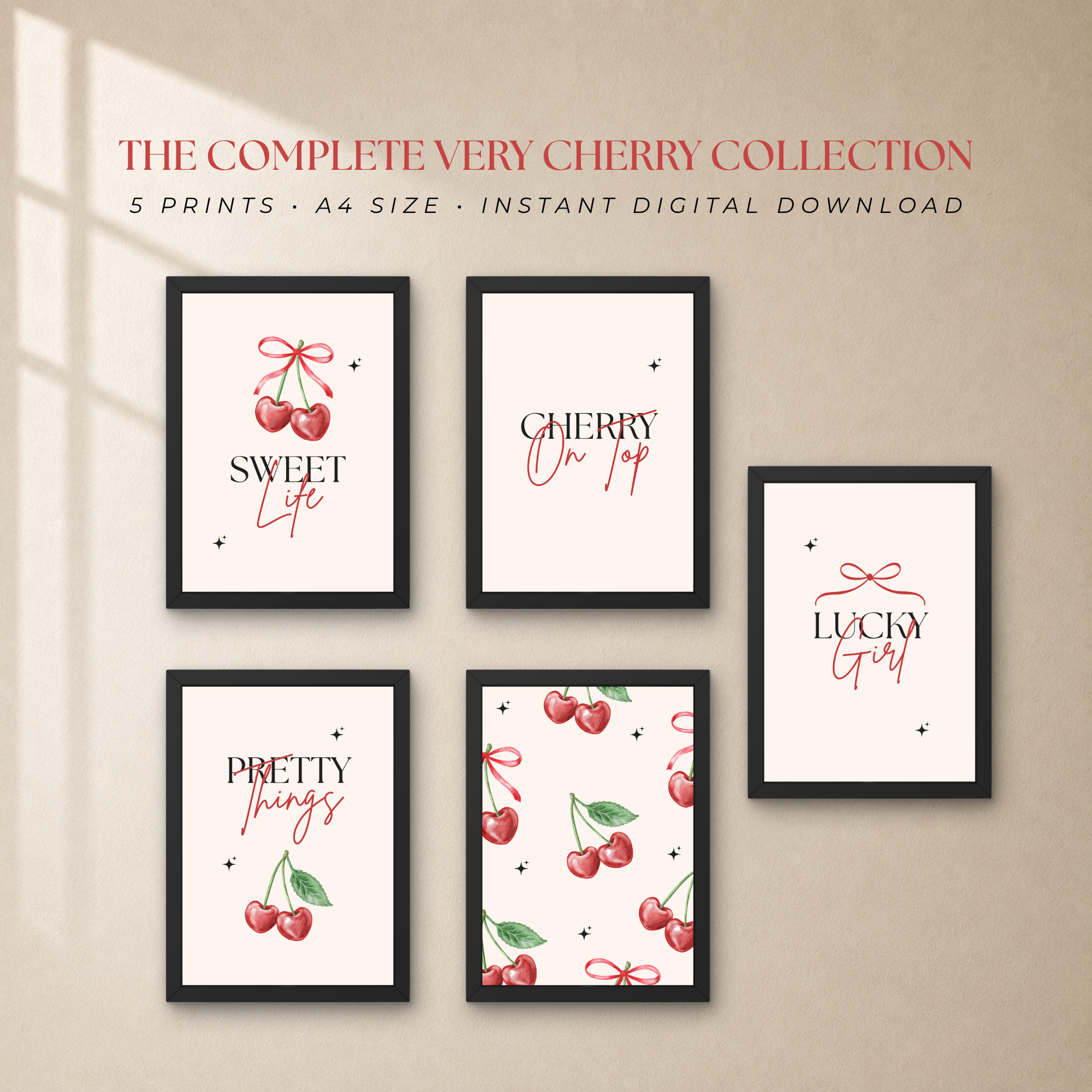 Cherry Wall Art Set of 5