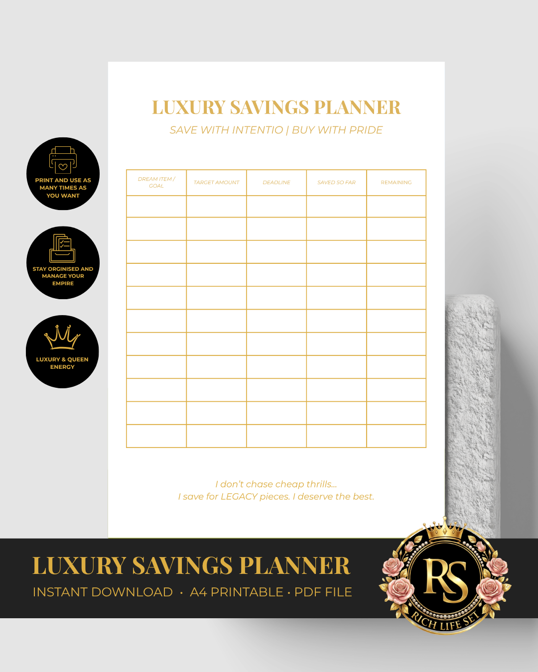 Luxury Savings Planner | Luxury A4 Printable PDF