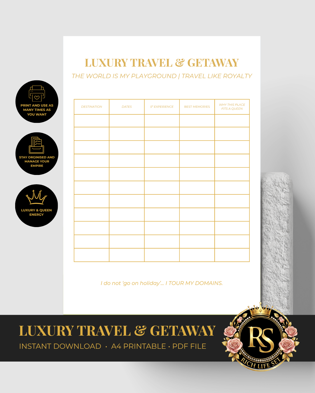 Luxury Travel & Getaway Planner | A4 Printable PDF