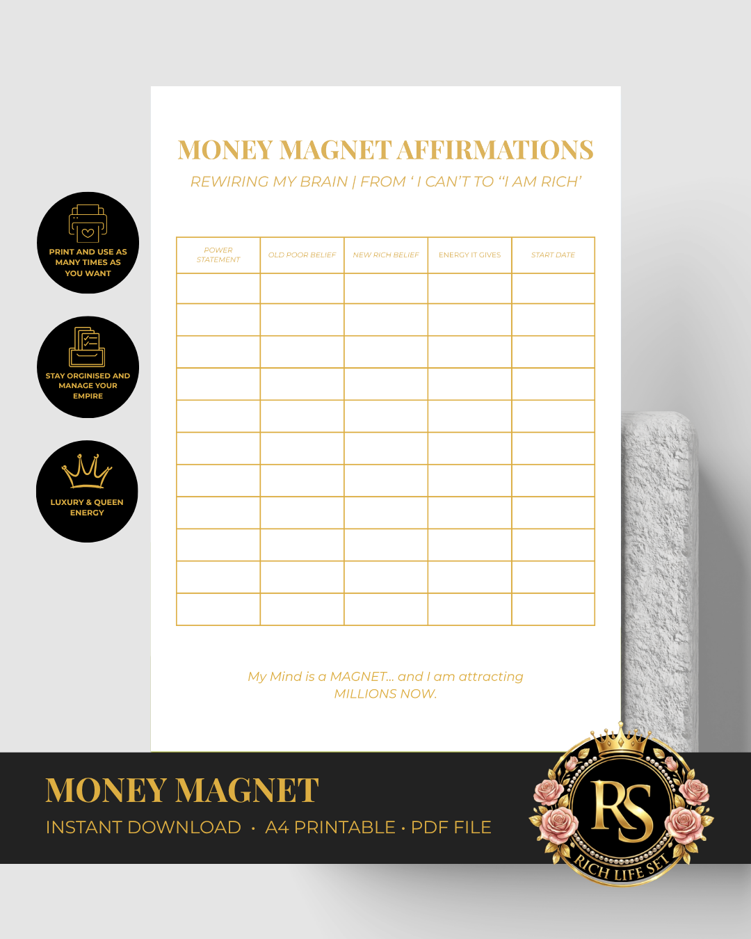 Money Magnet Affirmations | A4 Printable PDF