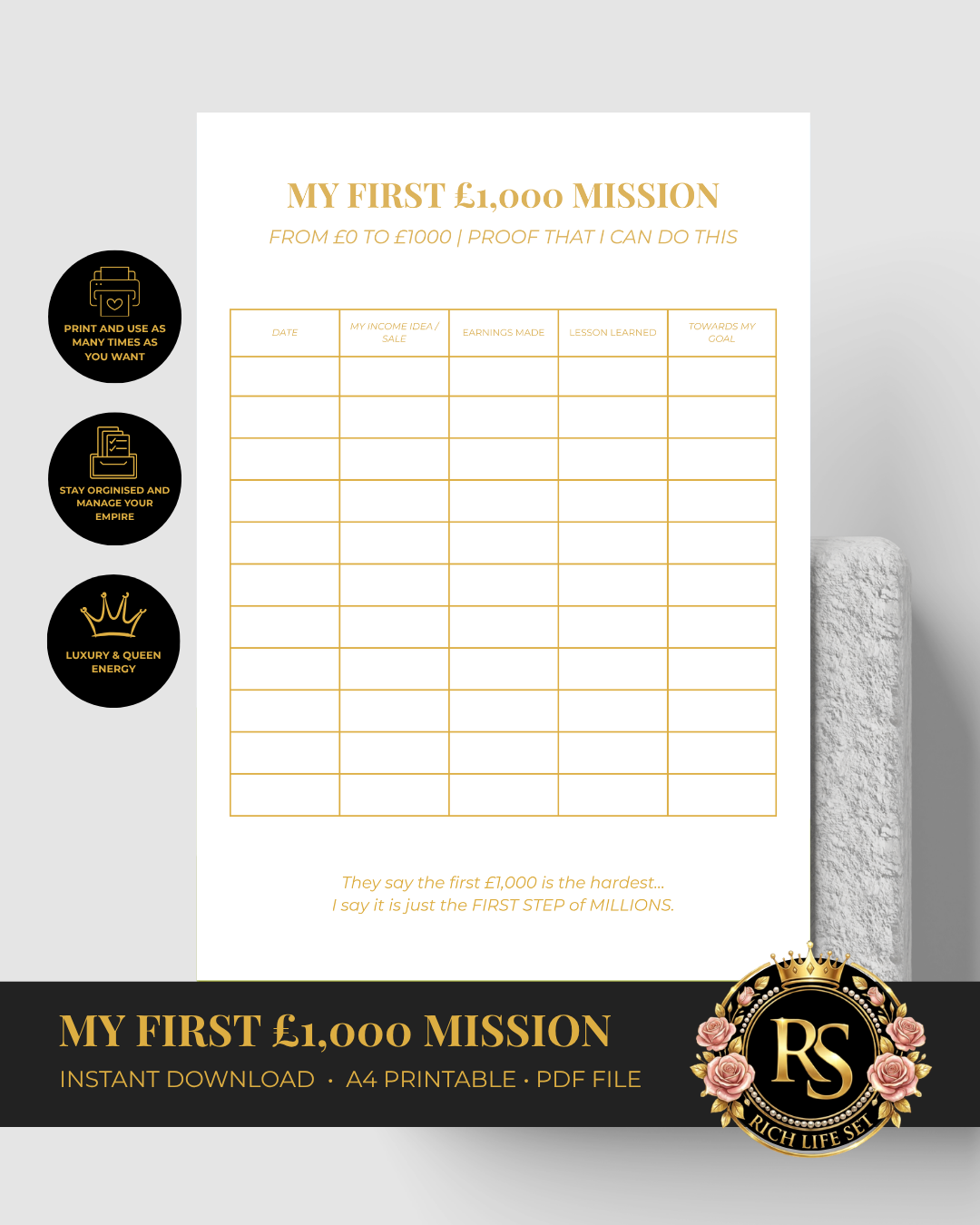 My First 1,000 Mission | Luxury A4 Printable PDF