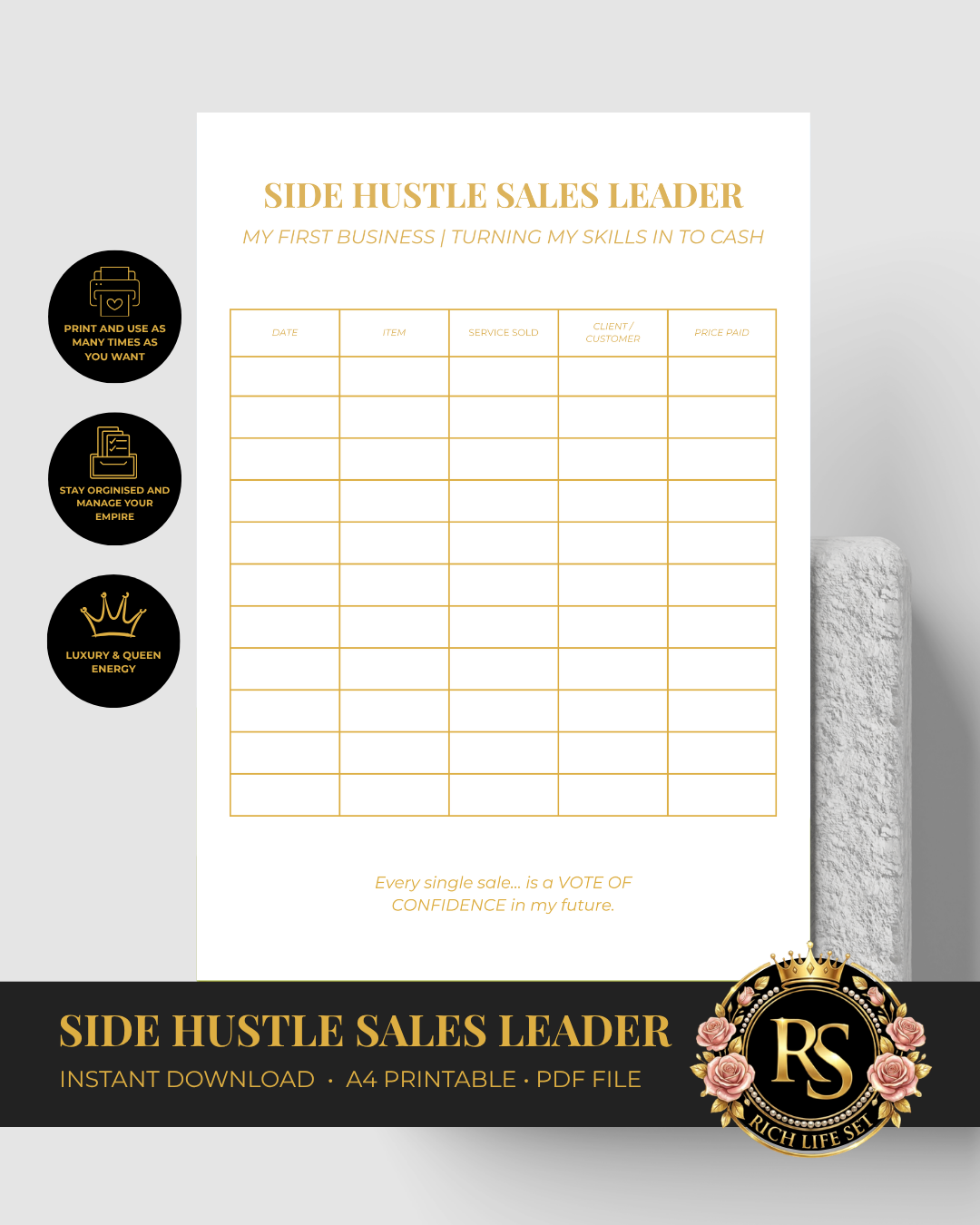 Side Hustle Sales Leader | Luxury A4 Printable PDF