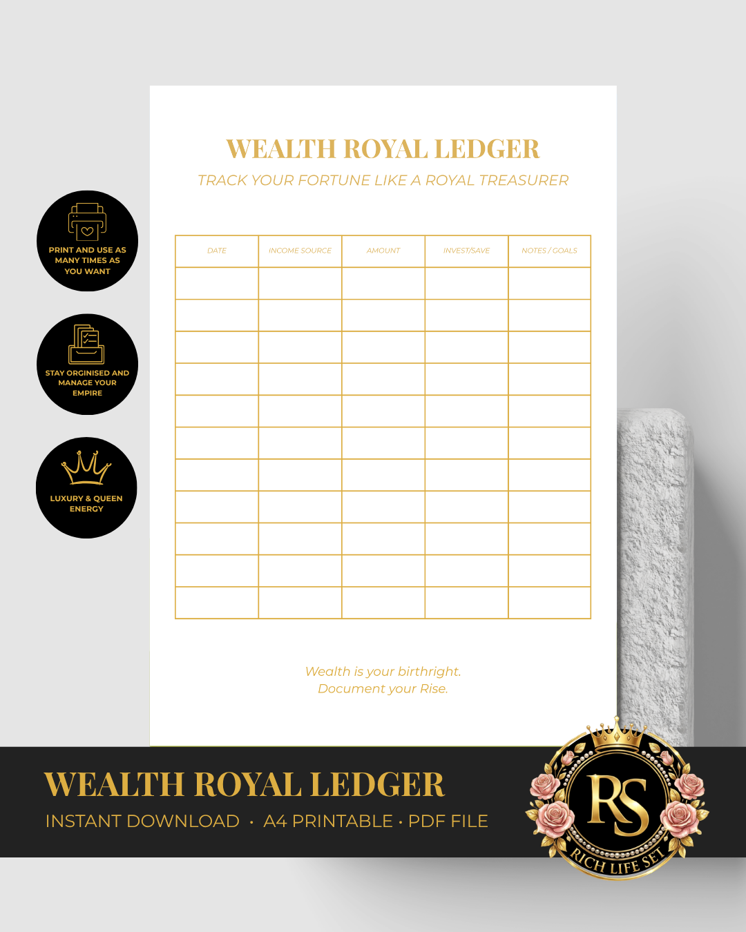 Wealth Royal Ledger | Luxury A4 Printable PDF